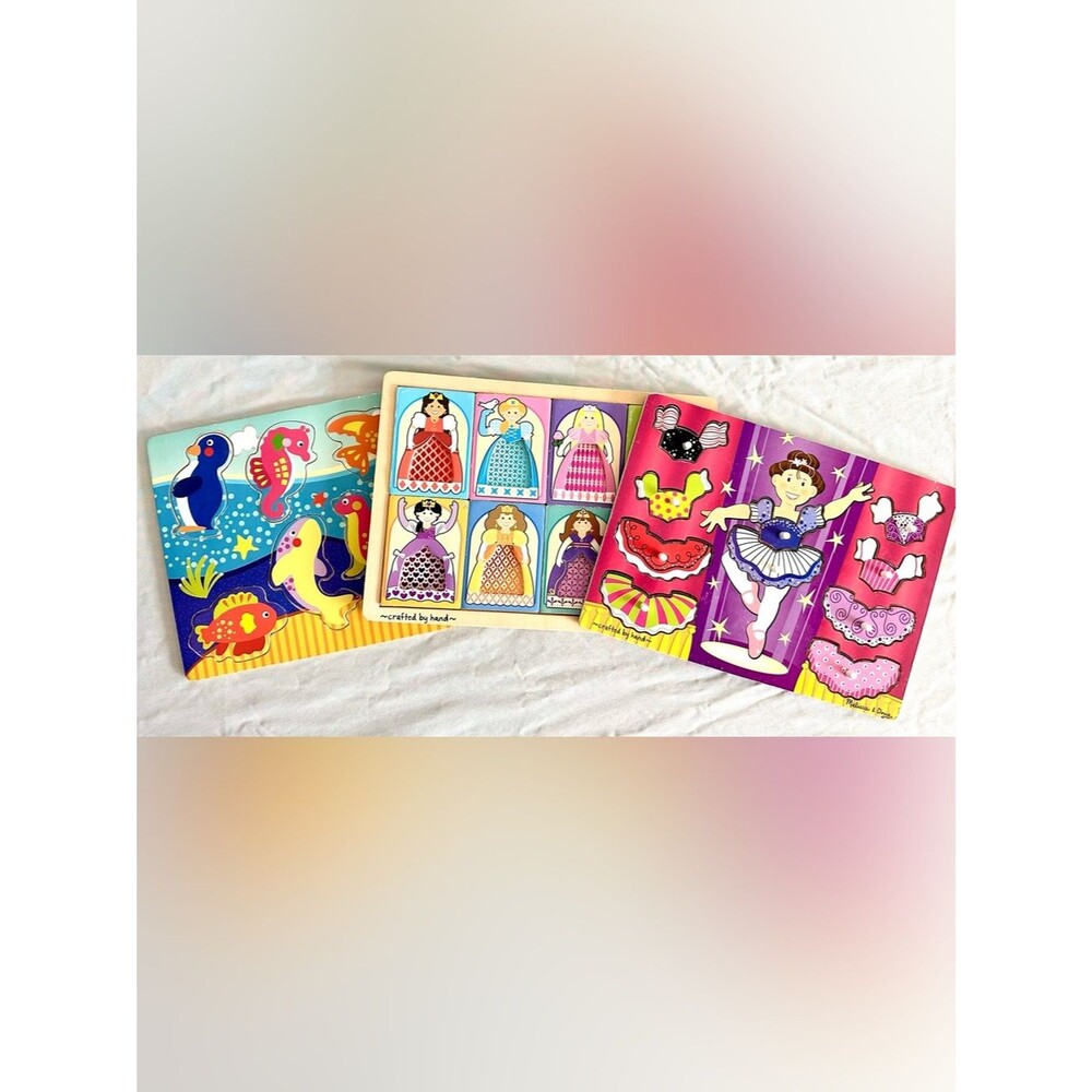 Melissa & Doug Wooden Dress-Up Puzzles Ballerina & Princess Puzzle + Sea Animals